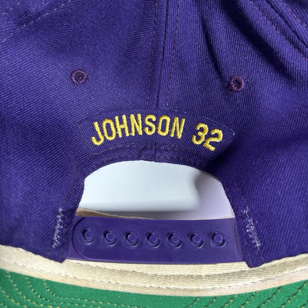 VTG Los Angeles Lakers Magic Johnson Snapback Hat NBA AJD Purple Wool Cap USA‎ - Picture 2 of 9